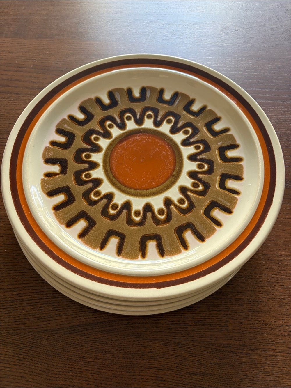 MCM HANIWA STONE - "Aztec"  Pattern Dinner Plates - set of 4